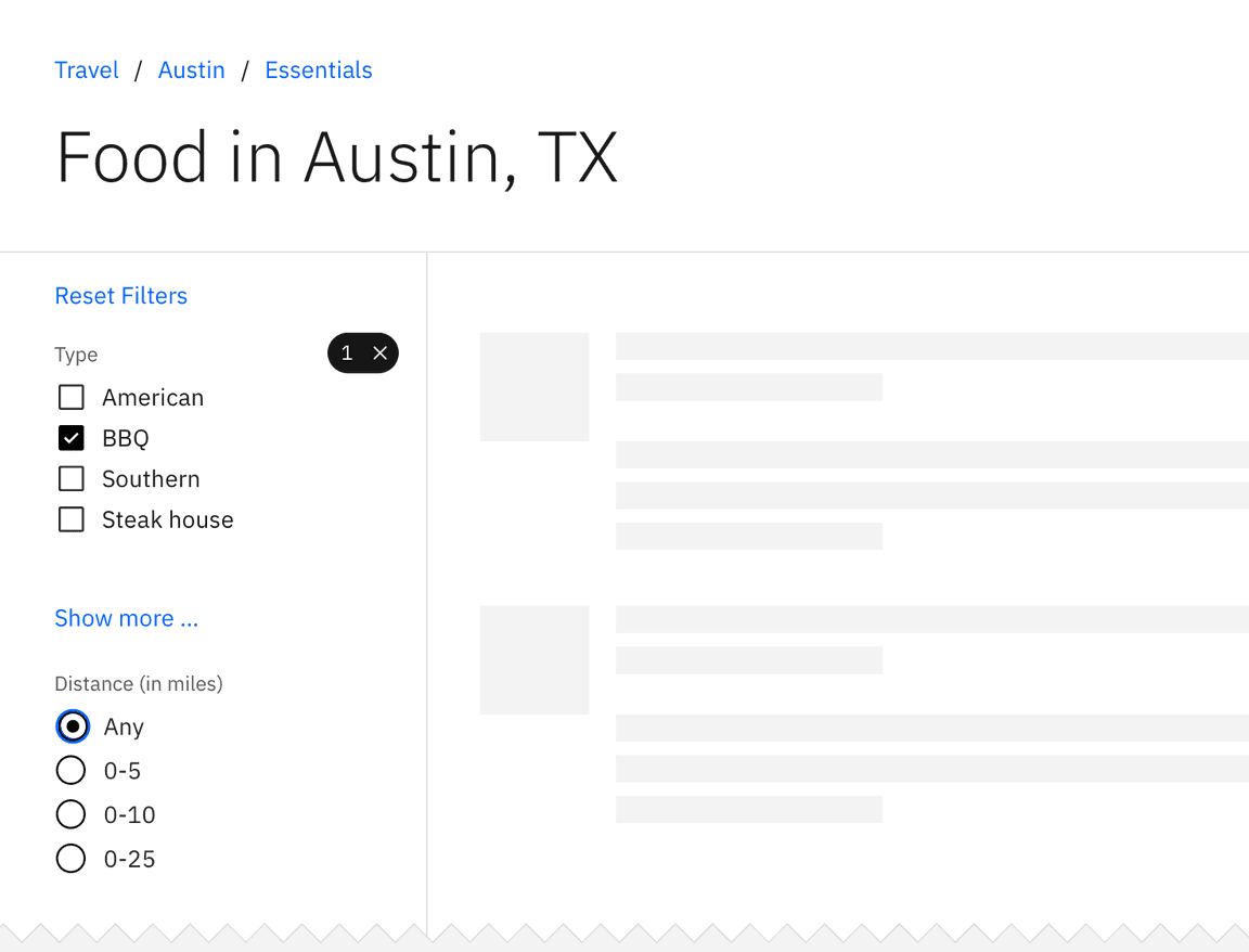 Example of multiple filter categories Example of multiple filter categories